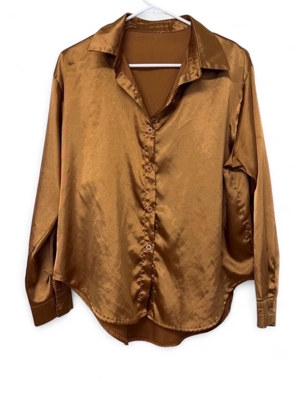 Satin Button-Down Shirt - Bronze